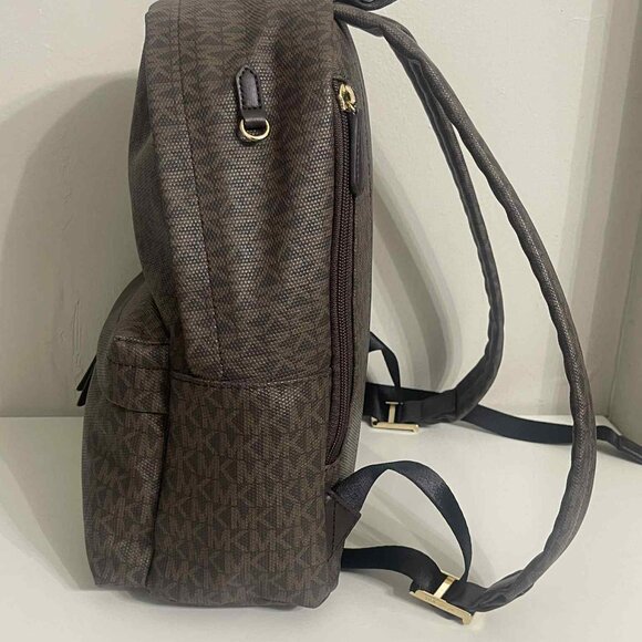 MICHAEL KORS SLATER MEDIUM LOGO METALLIC STRIPE BACKPACK BROWN GOLD - Picture 6 of 11